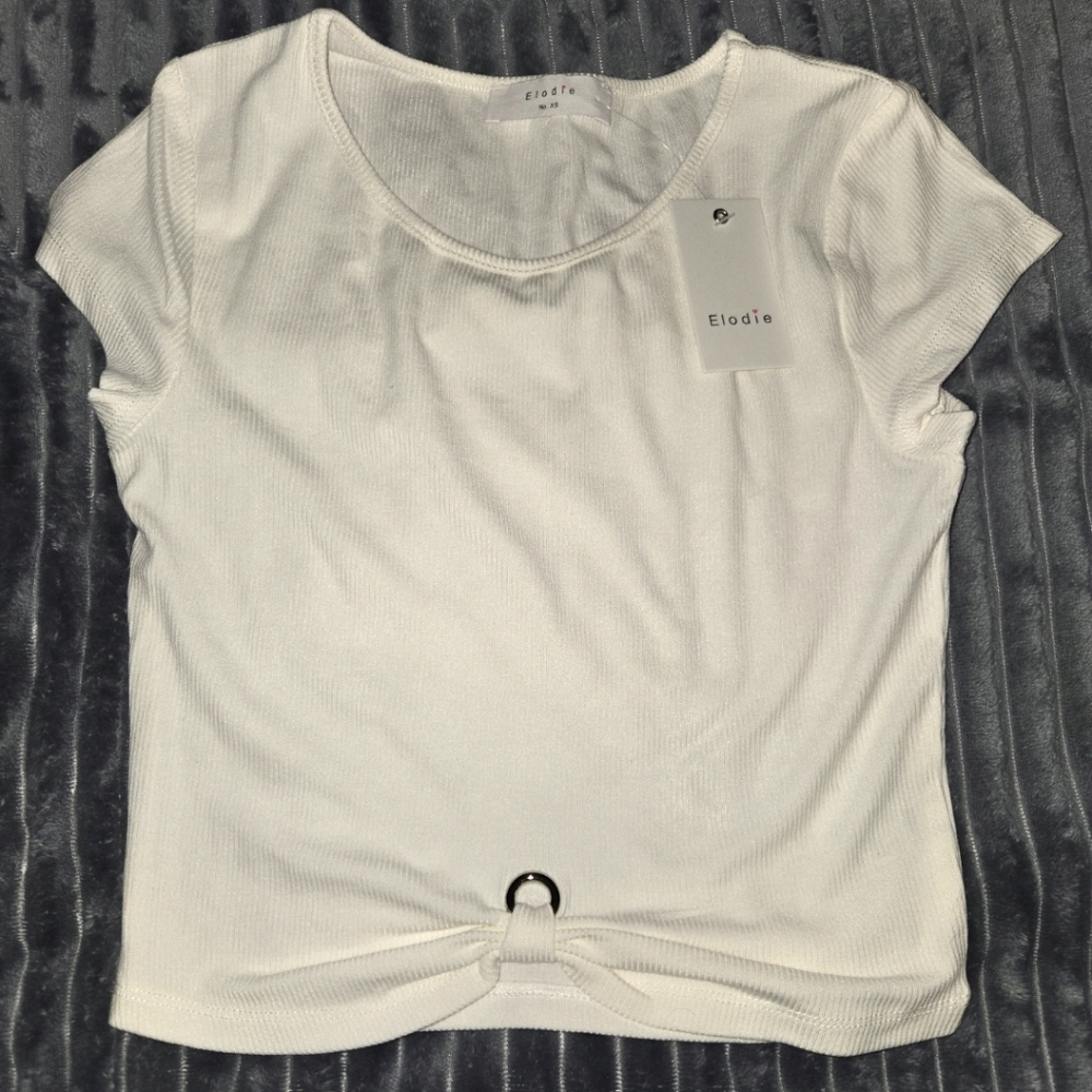 Elodie Cream Ribbed Short Sleeve Top